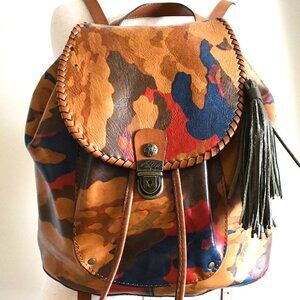 Patricia Nash Italian Leather Colorful Camo Backpack